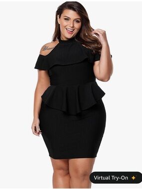 Black Cold-Shoulder Peplum Bodycon Dress